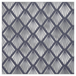 Tissu Motif de diamants Art déco bleu marine et argent