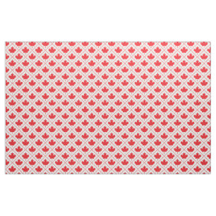 Tissu Motif de diamants blanc et rouge feuille d'érable 