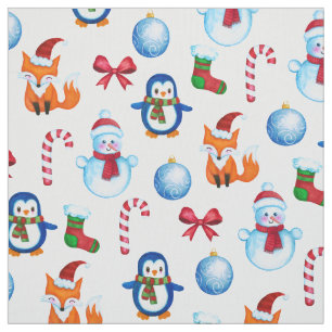 Tissu Motif de fête d'illustration de Noël d'aquarelle