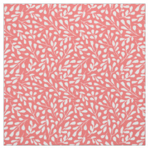 Tissu Motif de feuille blanche moderne Coral rose