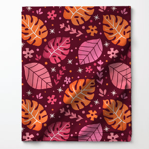 Tissu Motif de feuille tropicale de Monstera rose et ora