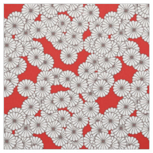 Tissu Motif de fleur d'art déco - blanc sur le rouge