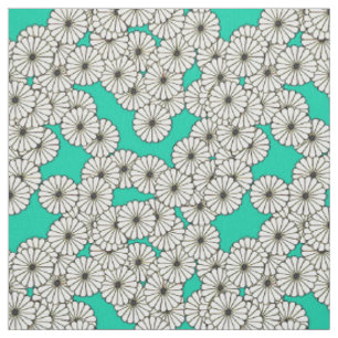 Tissu Motif de fleurs Art déco - blanc sur turquoise