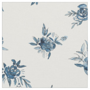 Tissu Motif de fleurs d'aquarelle bleu Indigo