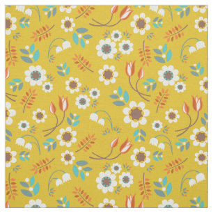 Tissu Motif de fleurs floral de jaune vintage de