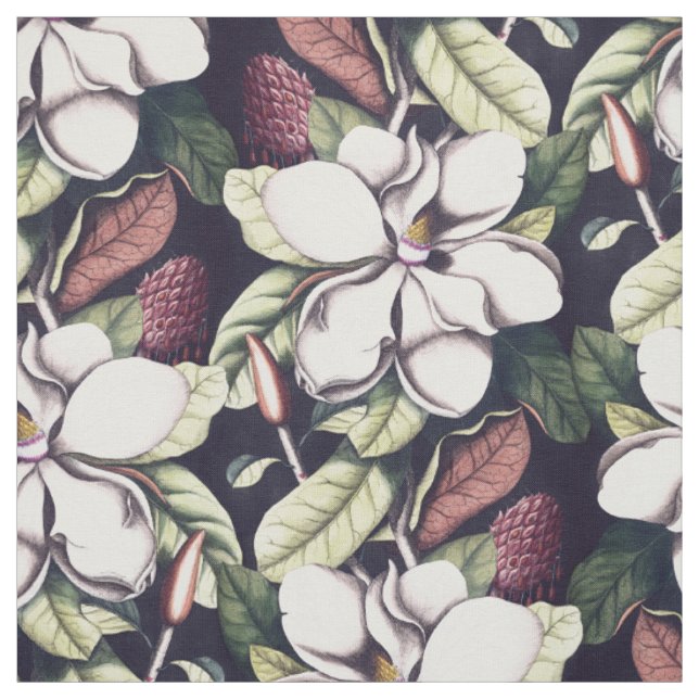 Tissu Motif de fleurs Magnolia (Échantillon)