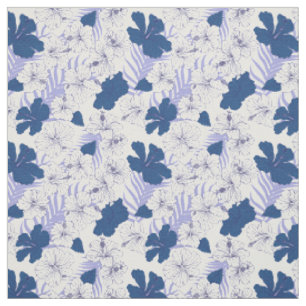 Tissu Motif de fleurs tropicales en bleu et blanc