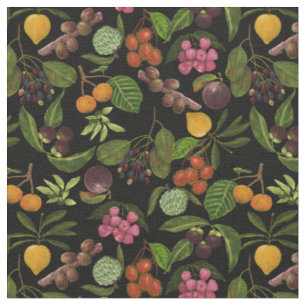 Tissu Motif de fruits exotiques tropicaux peints à la ma