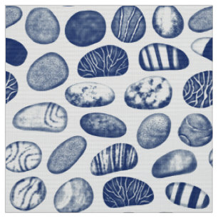 Tissu Motif de galets - Effet cyanotype