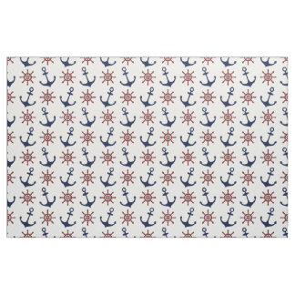 Tissu Motif de gouvernail Ancre bleu et rouge marine