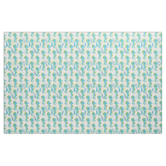 Tissu Motif de hippocampe fantaisiste sarcelle et vert c