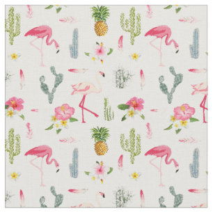 Tissu Motif de ketmie d'ananas de cactus de Flamant rose