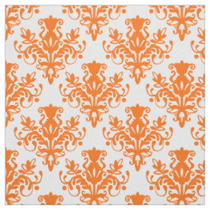 Tissu Motif de la damassé 02 - orange sur le blanc