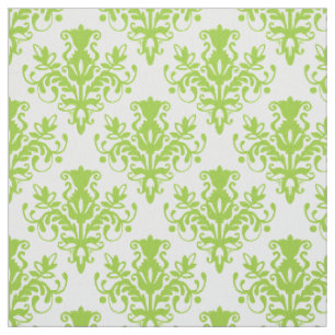 Tissu Motif de la damassé 02 - vert martien sur le blan