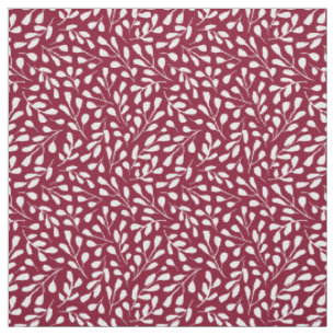 Tissu Motif de la feuille blanche moderne rouge bordeaux