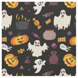 Tissu Motif de la sorcière Citrouille d'Halloween