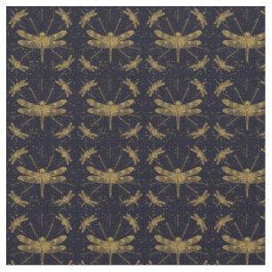 Tissu Motif de libellule d'or - sombre