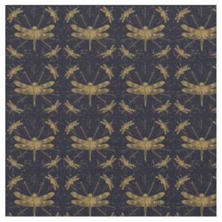Tissu Motif de libellule d'or - sombre