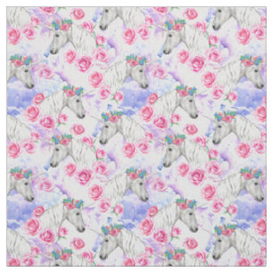 Tissu Motif de licornes et de roses