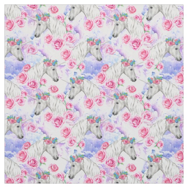 Tissu Motif de licornes et de roses (Échantillon)