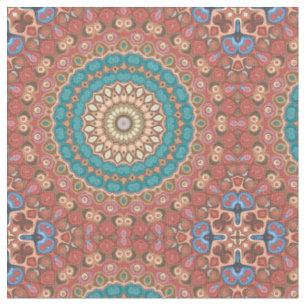 Tissu Motif de mandala géométrique turquoise et terracot