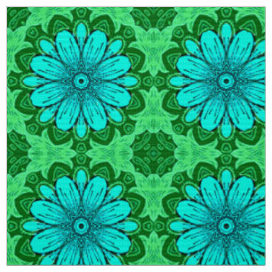 Tissu Motif de marguerite géométrique en Turquoise et Ve