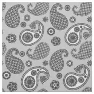 Tissu Motif de marguerite, gris, noir et blanc