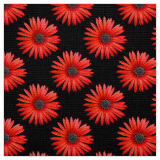 Tissu Motif de marguerite rouge africain en noir