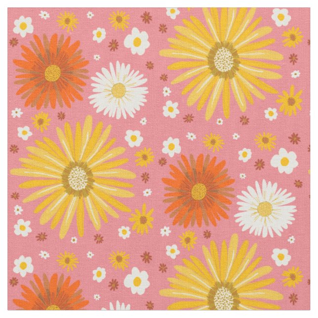 Tissu Motif de marguerites rétros rose (Fermer)