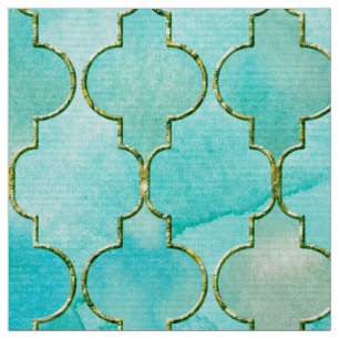 Tissu Motif de Maroccan d'or et d'Aqua