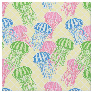 Tissu Motif de méduses tropicales colorées