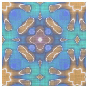 Tissu Motif de mosaïque bleu turquoise ocre rétro nouvea