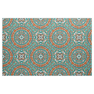 Tissu Motif de mosaïque ethnique orangée turquoise mod