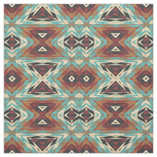Tissu Motif de mosaïque tribale bleu turquoise vert oran