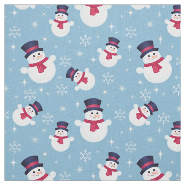 Tissu Motif De Noël Bleu Avec Snowmen Et Snowflakes (Échantillon)