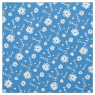 Tissu Motif de nom de marguerite blanche bleue personnal