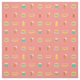 Tissu Motif de nourriture rapide coloré Burger Hot Dog S