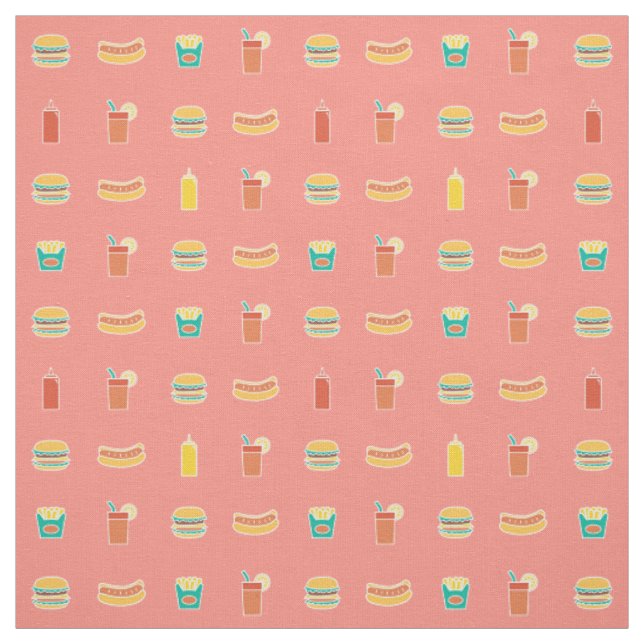 Tissu Motif de nourriture rapide coloré Burger Hot Dog S (Échantillon)