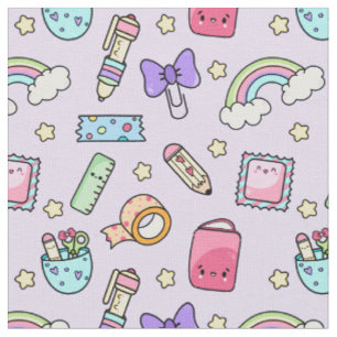 Tissu Motif de papeterie Kawaii