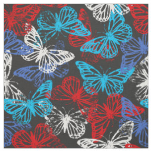 Tissu Motif de papillon Patriotique Rouge Blanc et Bleu
