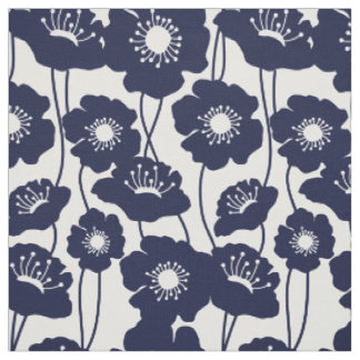 Tissu Motif de pavots de bleu marine