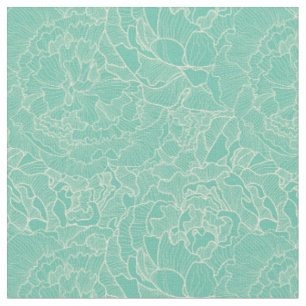 Tissu Motif de pivoine de turquoise