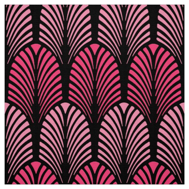 Tissu Motif de plume d'art déco, rose et noir fuchsia (Échantillon)