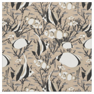 Tissu Motif de poissons tropicaux sur Taupe