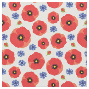 Tissu Motif De Poppys Et De Cornfleurs