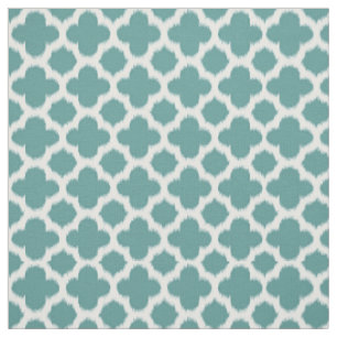 Tissu Motif de Quatrefoil Turquoise Vert Bleu Blanc Ikat