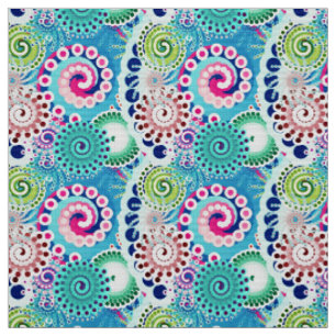 Tissu Motif de remous de fractale, turquoise, rose,