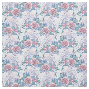 Tissu Motif de rose de rose et de bleu