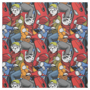 Tissu Motif de scooter de chats et de chiens