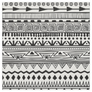 Tissu Motif de style aztèque motif noir blanc